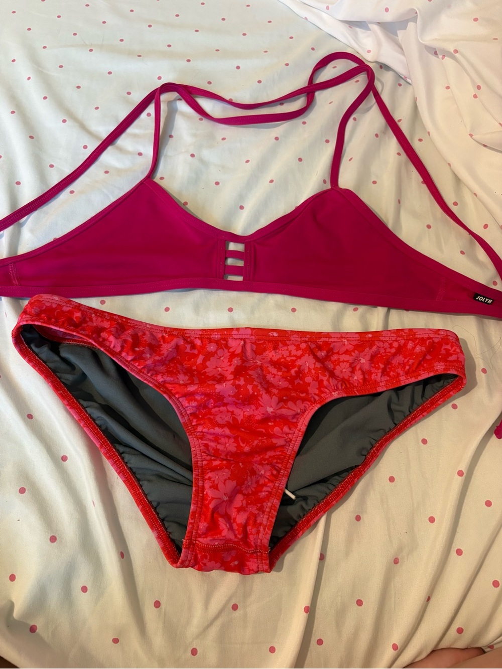 Jolyn Clothing Pink Bralette Top & Red Floral Bikini Bottom
